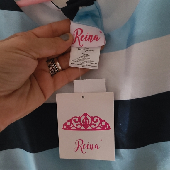 NWT REINA dress white, blue striped - Picture 5 of 7